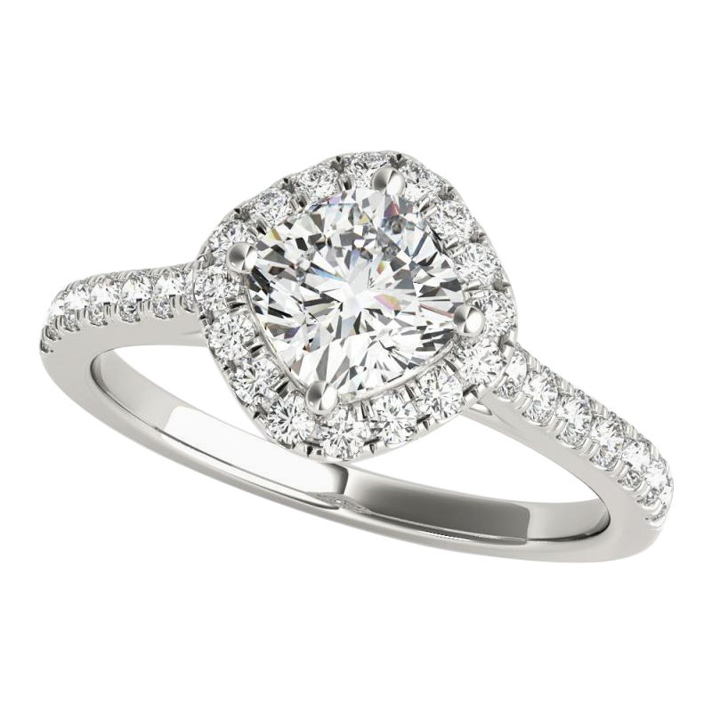 GIA 0,97ct Cuscino Quadrato Halo Filigrana Fiore Pave Anello di Diamanti