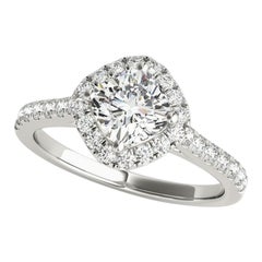 GIA 0,97ct Cuscino Quadrato Halo Filigrana Fiore Pave Anello di Diamanti