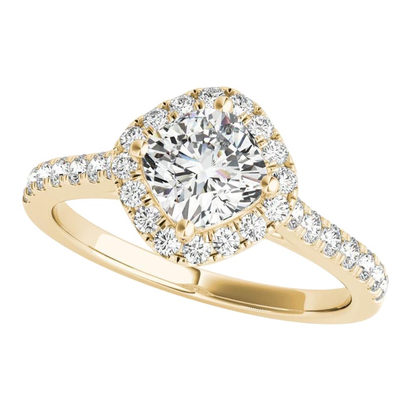 GIA 0.97ct Cuscino Quadrato Halo Filigrana Fiore Pave Oro Giallo Anello di Diamanti in vendita