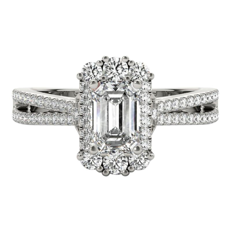 GIA 0.97ct Emerald Snowflake Cluster Split Shank  Diamond Ring For Sale