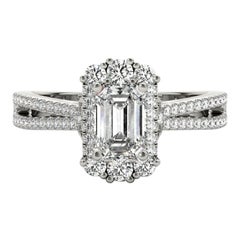 GIA 0.97ct Emerald Snowflake Cluster Split Shank  Diamond Ring