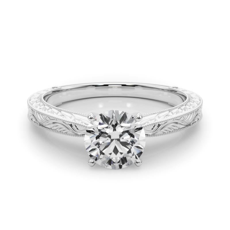 GIA 0,97ct Anello classico rotondo solitario con diamante antico inciso In condizioni Nuovo in vendita a New York, NY