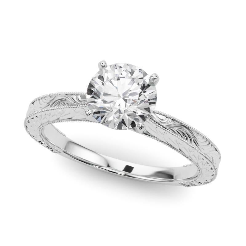 GIA 0,97ct Anello classico rotondo solitario con diamante antico inciso in vendita 1