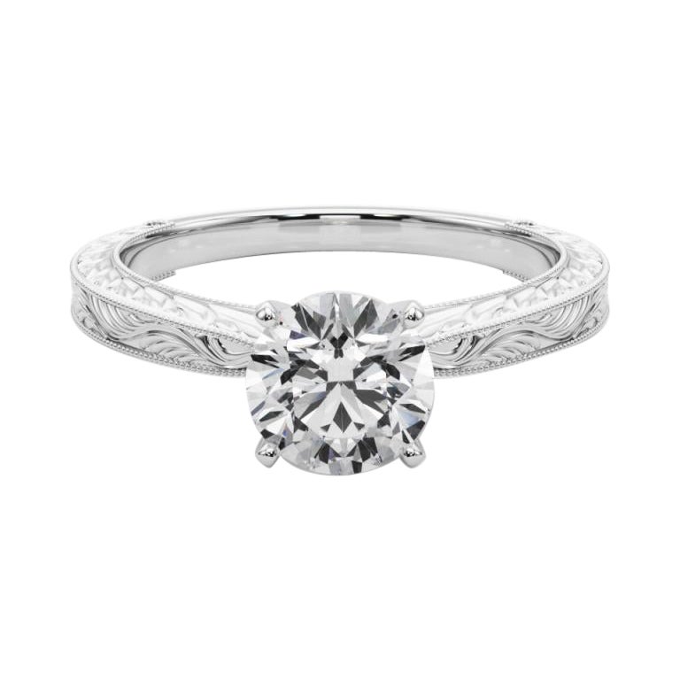 GIA 0,97ct Anello classico rotondo solitario con diamante antico inciso in vendita