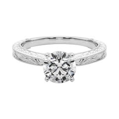 GIA 0.97ct Round Classic Solitaire Antique Engraved Diamond Ring