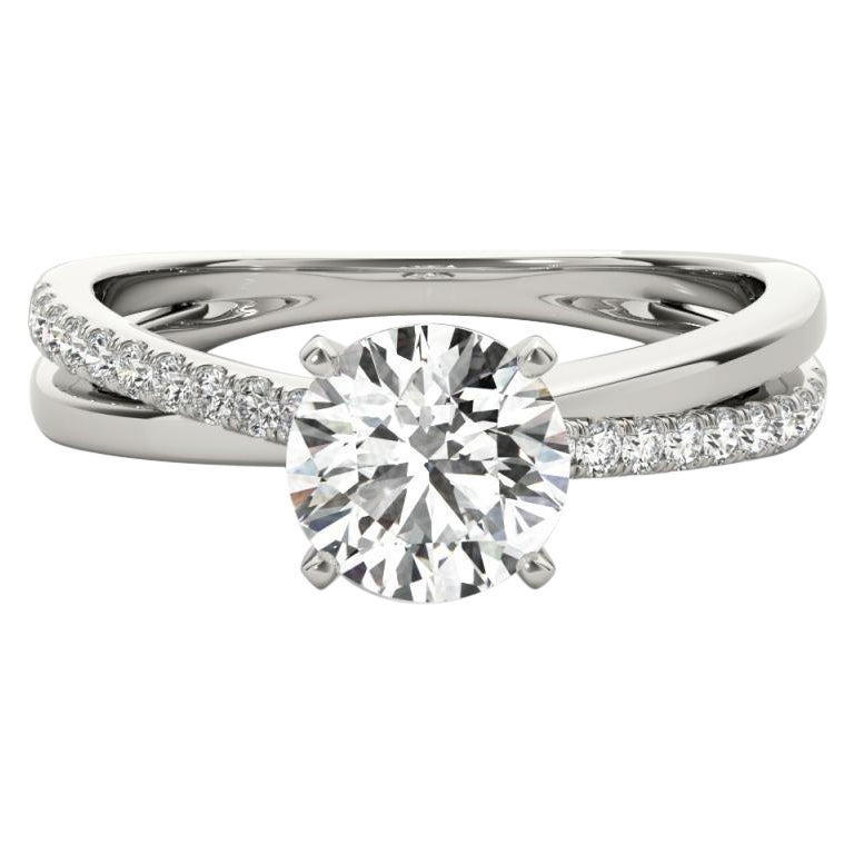 GIA 0.97ct Round Crossover Double Band Solitaire White Gold Diamond Ring