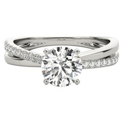 GIA 0.97ct Round Crossover Double Band Solitaire White Gold Diamond Ring