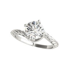 GIA 0,97ct Solitario rotondo Bypass con incisione a foglia in oro bianco 18 carati