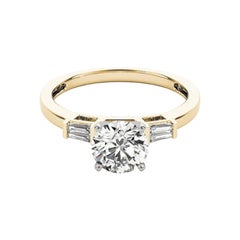GIA 0.97ct Round Solitaire & Channel Baguette 18K Yellow Gold Diamond Ring