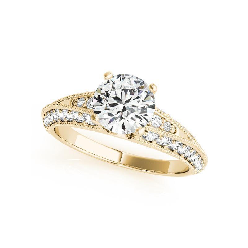 GIA Bague en or jaune 18 carats diamant 0,97 ct solitaire rond et canal