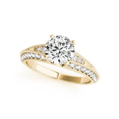 GIA Bague en or jaune 18 carats diamant 0,97 ct solitaire rond et canal