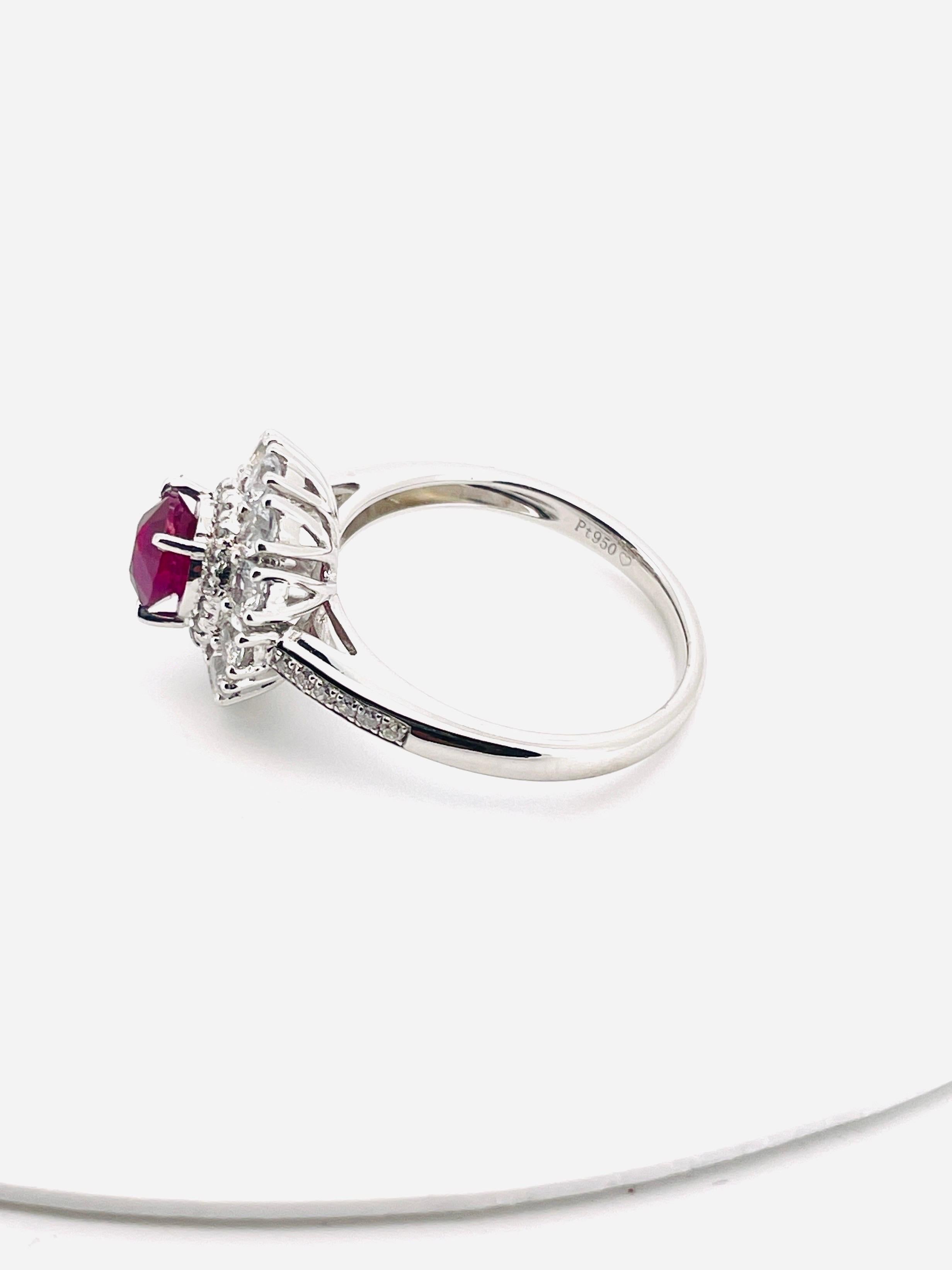 GIA 0.98 Ct Burma Unheated Ruby Pigeon blood Ring platinum Gold Ring For Sale 5