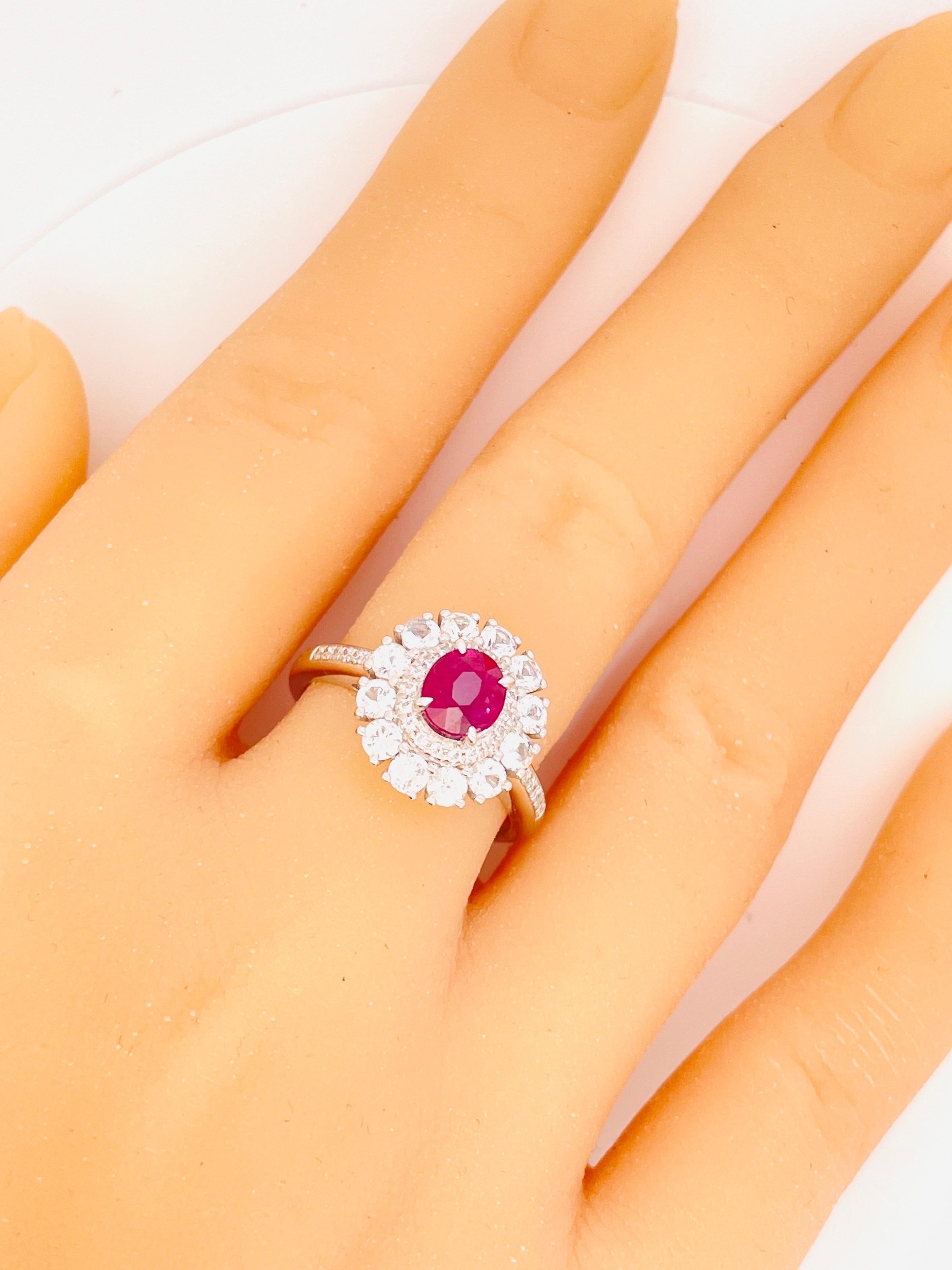 GIA 0.98 Ct Burma Unheated Ruby Pigeon blood Ring platinum Gold Ring For Sale 7