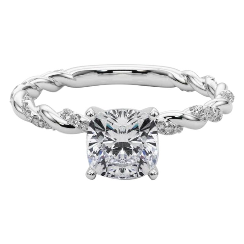 GIA 0.9ct Cushion Micro Pave Twisted Braid Band Anello con diamanti in oro bianco 18K
