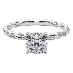 GIA 0.9ct Cushion Micro Pave Twisted Braid Band Anello con diamanti in oro bianco 18K