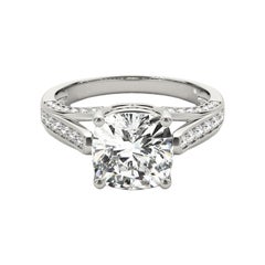 GIA 0.9ct Anello con diamante cattedrale a cuscino e nastro Pave