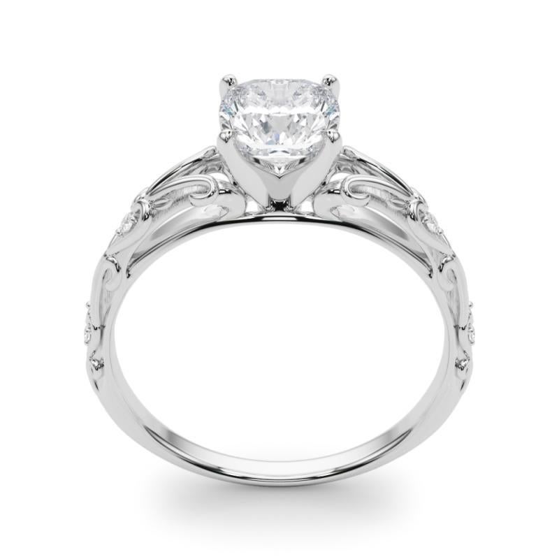 GIA 0.9ct Cushion Vintage 3-Stone Heart & Vine 18K White Gold Diamond Ring Pour femmes en vente