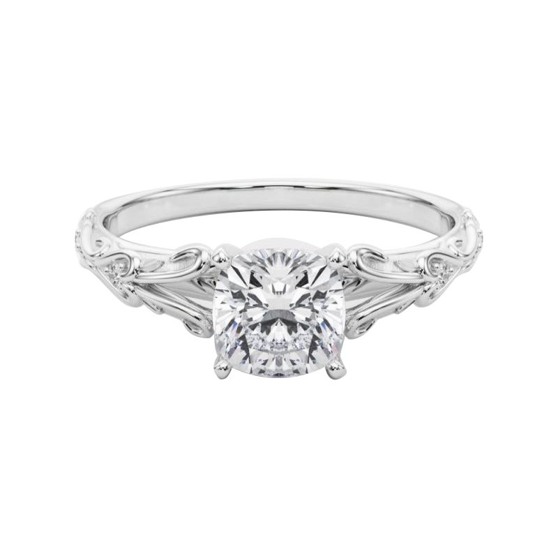 GIA 0,9ct Cuscino Vintage 3 Pietre Cuore e Vite Anello di Diamanti in Oro Bianco 18K