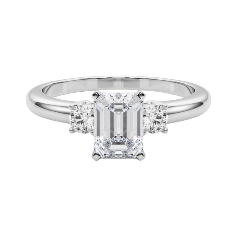 GIA 0,9ct Smeraldo a 3 pietre Passato, Presente e Futuro Anello con diamanti in oro bianco 18K