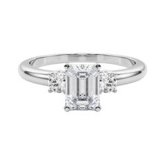 GIA 0.9ct Emerald 3-Stone Past, Present & Future 18K White Gold Diamond Ring