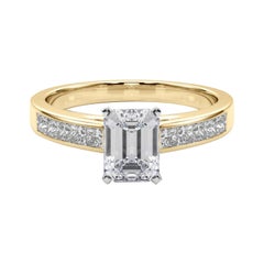 GIA 0.9ct Esmeralda Princesa Canal Solitario Centro Anillo de Diamantes de Oro Amarillo