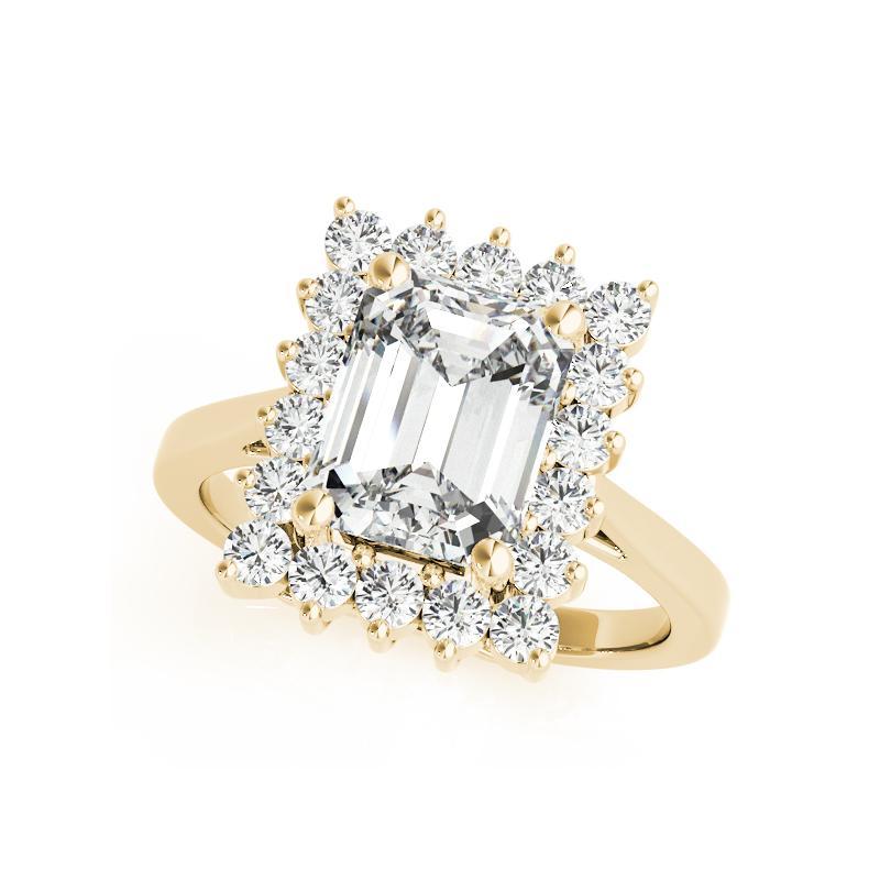 Emerald Cut GIA 0.9ct Emerald Rectangular Halo Anniversary 18K Yellow Gold Diamond Ring For Sale