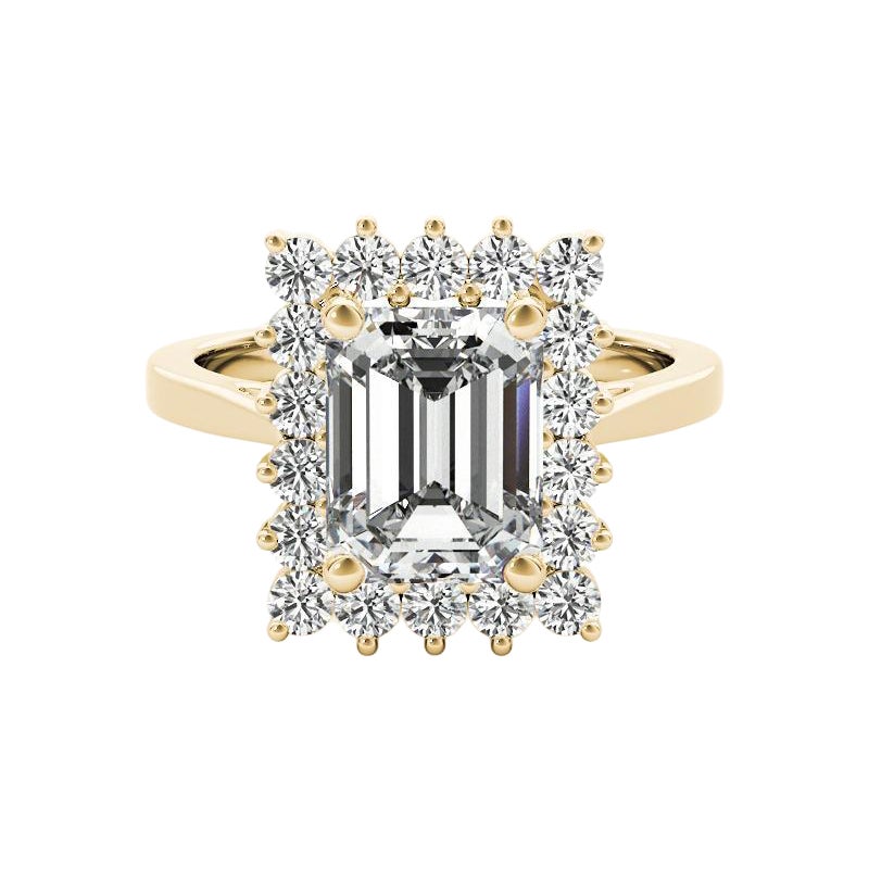 GIA 0.9ct Emerald Rectangular Halo Anniversary 18K Yellow Gold Diamond Ring For Sale
