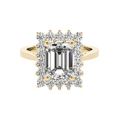 GIA 0.9ct Emerald Rectangular Halo Anniversary 18K Yellow Gold Diamond Ring