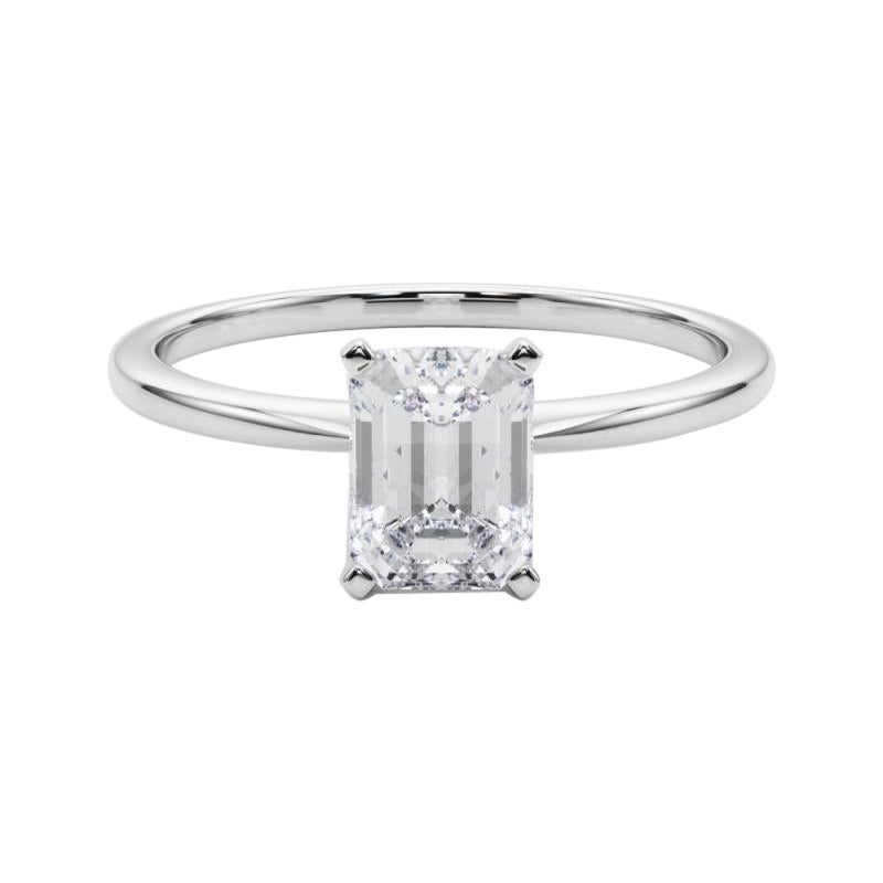 GIA Esmeralda de 0.9 ct Slim Band Solitario engastado con garras  Anillo de diamantes