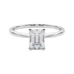GIA Esmeralda de 0.9 ct Slim Band Solitario engastado con garras  Anillo de diamantes