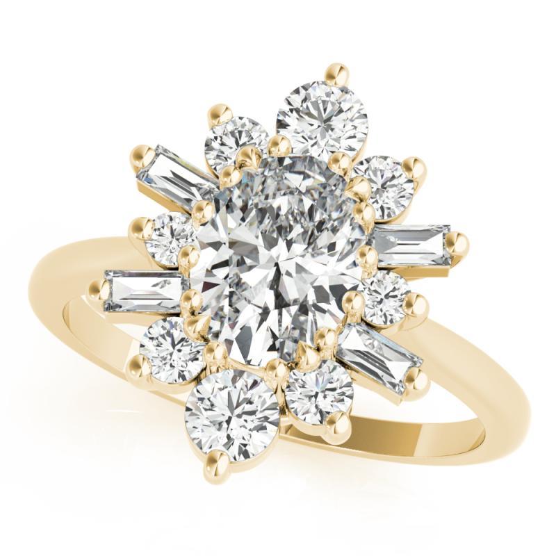 Oval Cut GIA 0.9ct Oval Icy Snowflake Flower Cluster 18K Yellow Gold Diamond Ring For Sale