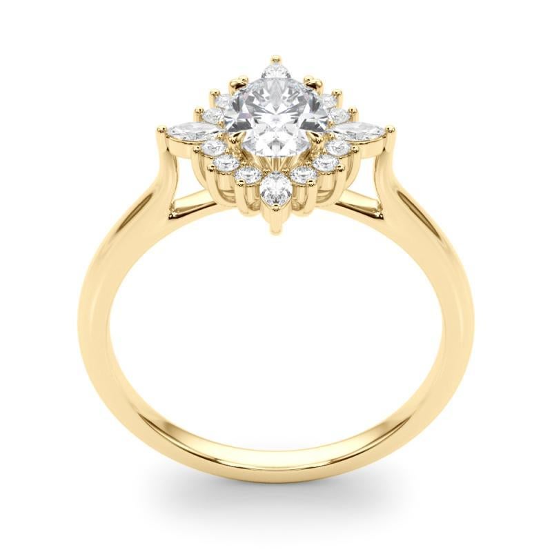 Donna GIA 0,9ct Oval Marquise Flower Halo Cluster Anello di diamanti in oro giallo 18 carati in vendita
