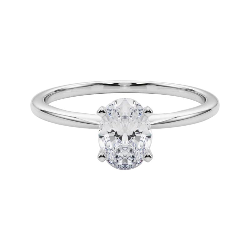 GIA 0,9ct Oval Prong Set Solitaire Slim Band in oro bianco 18K Diamond