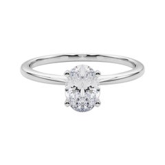 GIA 0,9ct Oval Prong Set Solitaire Slim Band in oro bianco 18K Diamond