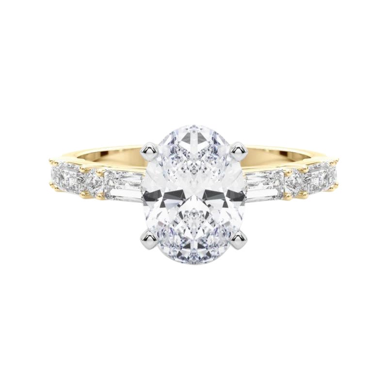 GIA 0,9ct Oval Round & Baguette Channel Band Anello con diamanti in oro giallo 18K