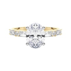 GIA 0,9ct Oval Round & Baguette Channel Band Anello con diamanti in oro giallo 18K