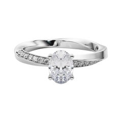GIA 0.9ct Oval Solitaire Twisted Square Band 18K White Gold Diamond Ring