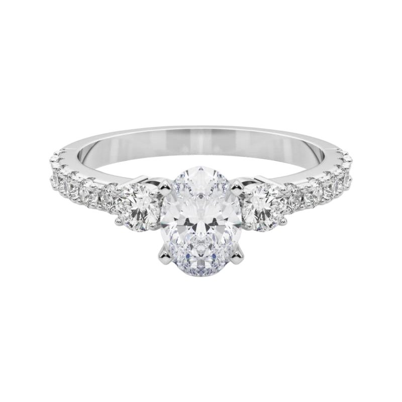 GIA 0.9ct Oval Three-Stone with Diamond Shank 18K White Gold Diamond Ring