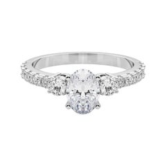 GIA 0.9ct Oval Three-Stone with Diamond Shank 18K White Gold Diamond Ring