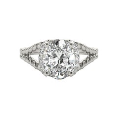 GIA Bague à diamant en or blanc 18 carats 0.9ct Oval Twisted Rope Split Shank Halo