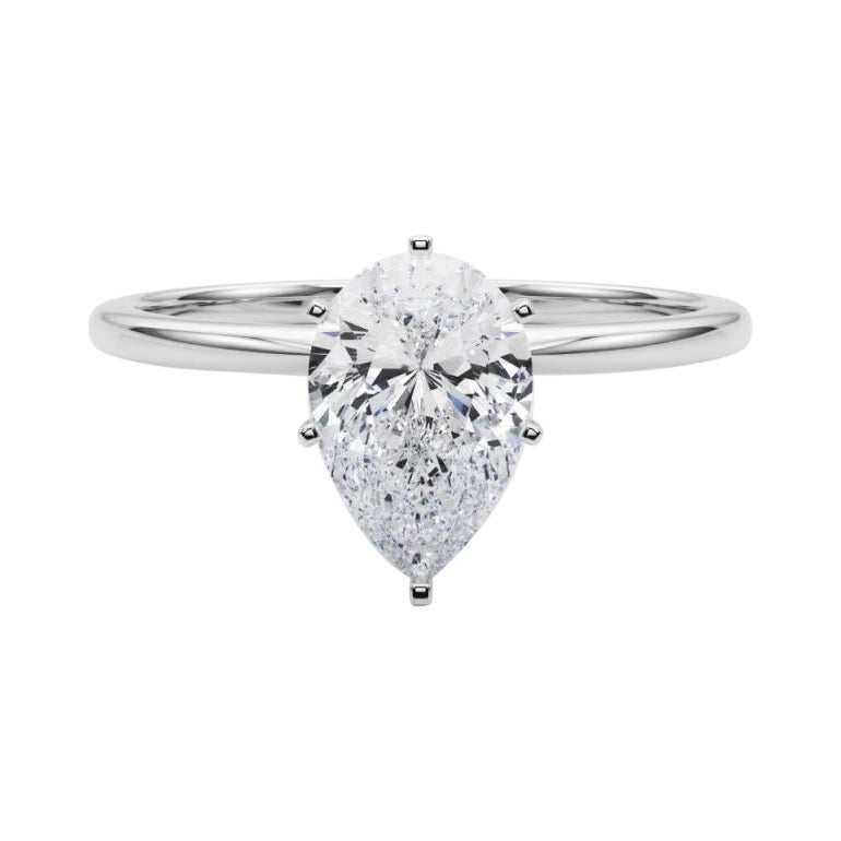 GIA 0,9ct Pear Prong Set Solitaire Slim Band  Anello con diamante