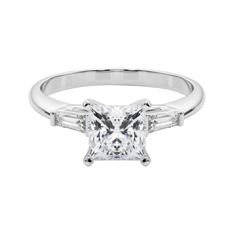 GIA 0.9ct Princesse trois pierres Baguette effilée  Bague en diamant
