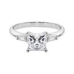 GIA 0.9ct Princess Three-Stone Tapered Baguette  Diamond Ring