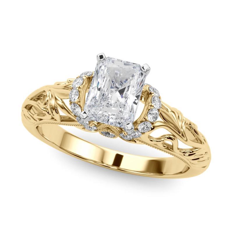 GIA 0.9ct Radiante Chevron Halo Filigrana Floral Anillo de Diamantes de Oro Amarillo de 18K Corte radiante en venta