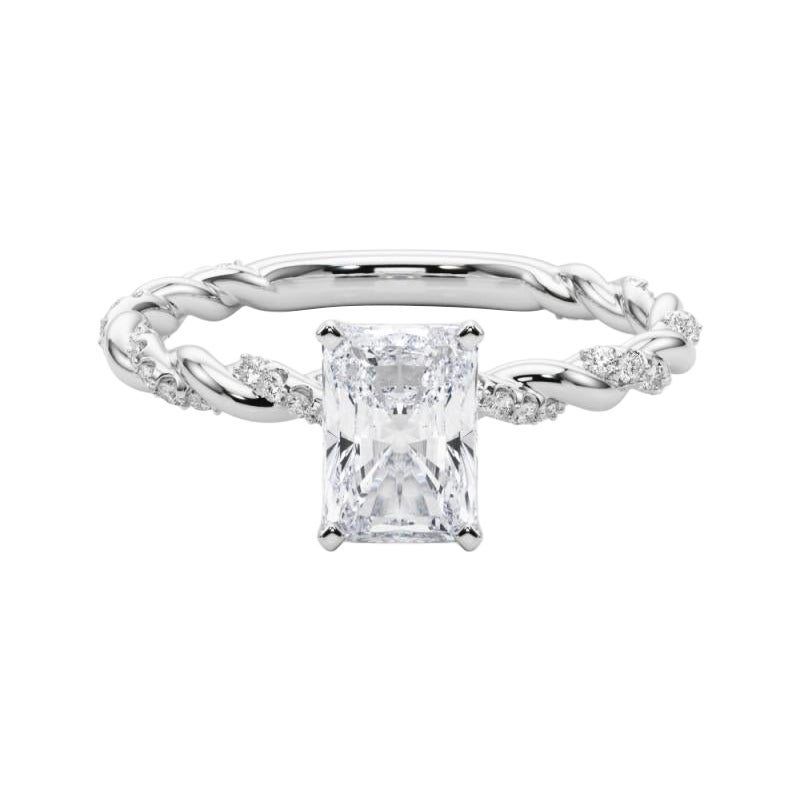 GIA 0,9ct Radiant Micro Pave Twisted Braid Band in oro bianco 18K Diamond Ring