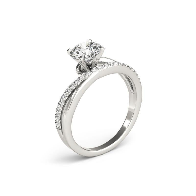 Donna GIA 0,9ct Anello con diamante rotondo asimmetrico a nastro con gambo spaccato in oro bianco in vendita