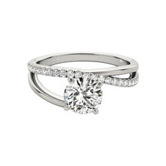GIA 0.9ct Round Asymmetrical Ribbon Split Shank White Gold Diamond Ring
