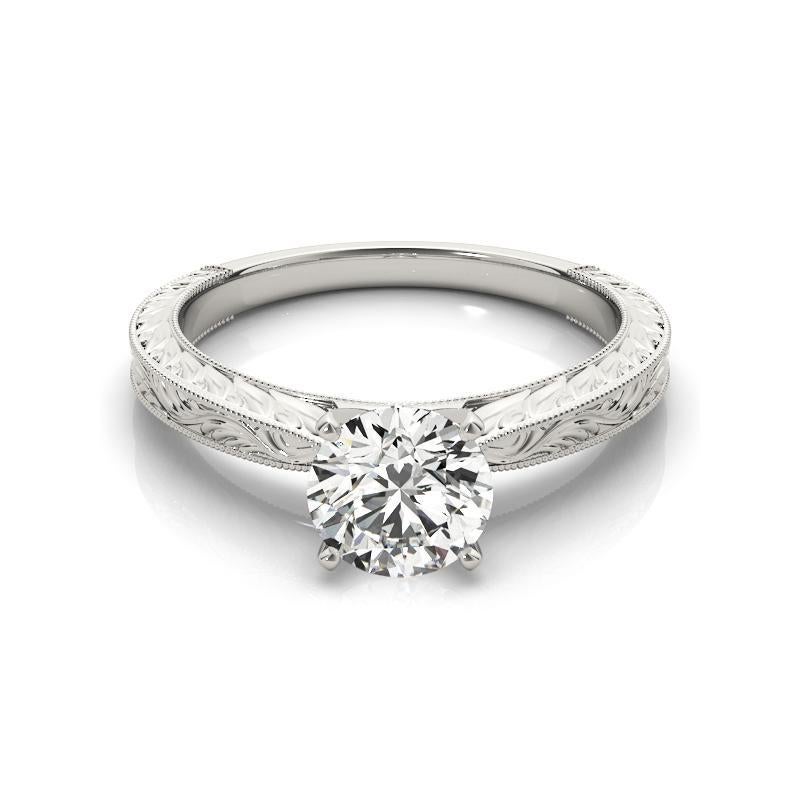 GIA 0.9ct Anillo de Diamantes Clásico Redondo Solitario Antiguo Grabado en Oro Blanco en Nuevo estado para la venta en New York, NY