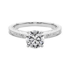 GIA 0,9ct Anello classico rotondo solitario in oro bianco inciso antico con diamanti