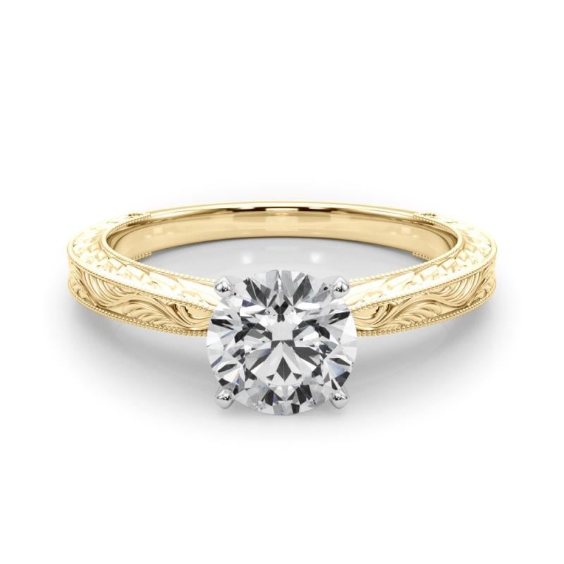 GIA 0,9ct Anello classico rotondo solitario antico inciso in oro giallo con diamanti In condizioni Nuovo in vendita a New York, NY